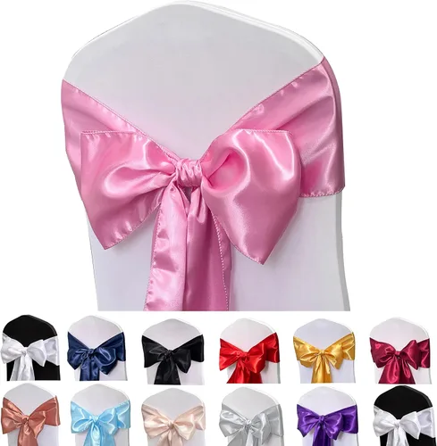 Miniatura 15 de Bandas de satén para silla, lazos para silla, 12 lazos para silla, bandas traseras para bodas, fiestas, eventos, banquetes, decoración de fundas