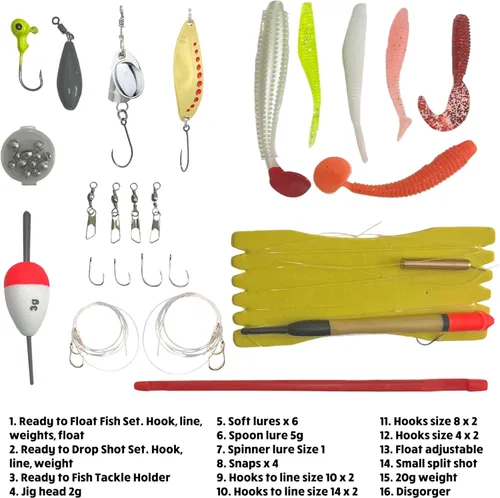 Miniatura 4 de Juego de combinación de pesca de peces K aparejados y listos. Caña compacta de 3 secciones de 66.9 in 5 pies 7 pulgadas, caja de aparejos y aparejos