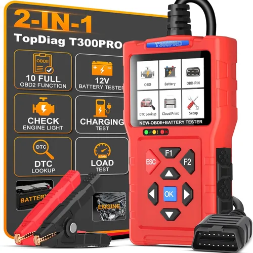 TopDiag Herramienta de diagnóstico T300PRO OBD2 y probador de batería de 12 V/24 V, herramienta de escaneo automotriz para comprobar la luz del