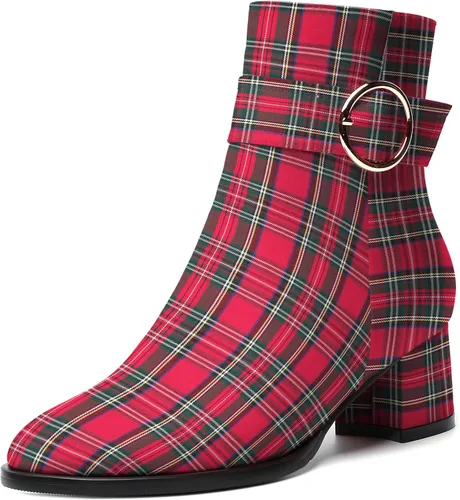 Miniatura 21 de NUMALEO Botas de tobillo de mujer con cremallera mate, puntera redonda, para fiesta, con tacón bajo grueso sólido, 5 cm