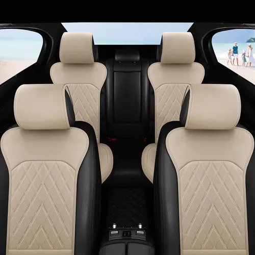 Miniatura 7 de Fundas de Asiento Delantero para Automóvil - Fundas de Asiento de Cuero con Bolsillo de Almacenamiento y Dos Almohadillas para Cinturón, Fundas