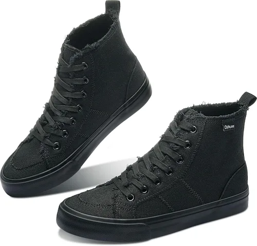 Obtaom Zapatos de lona de alta calidad para mujer/hombre para jugar a media pantorrilla, zapatillas de deporte de moda casuales con cordones de alta