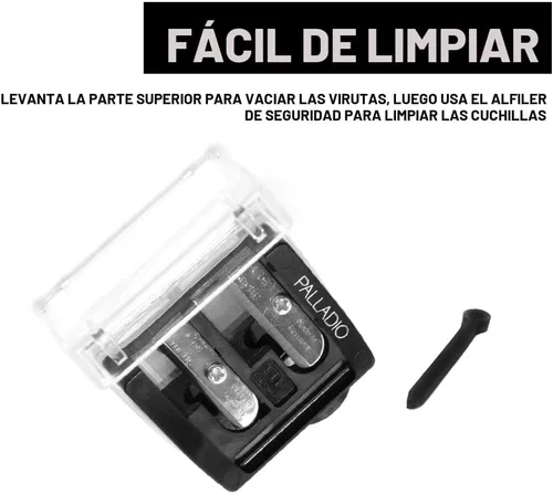 Miniatura 7 de Palladio Sacapuntas cosméticos 3 en 1 de doble barril con tapa, hoja de acero inoxidable, ajustador de tamaño, esencial para delineador de labios