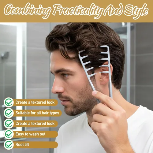 Miniatura 6 de Ptwola Peine de textura voluminizador de dientes anchos, peine de peinado de textura esponjosa para hombre, cepillo de separación de flecos