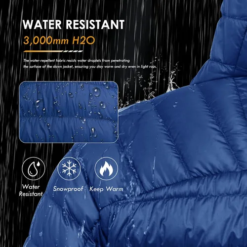 Miniatura 3 de Chaqueta de plumón para hombre, plegable, ligera, resistente al agua, con capucha