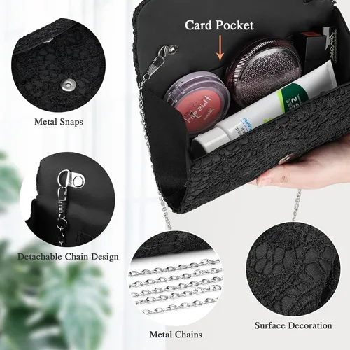 Miniatura 5 de UBORSE Bolso de noche clutch de encaje tipo sobre para mujer, formal, elegante, para boda, fiesta, cóctel, bandolera y bolso de hombro