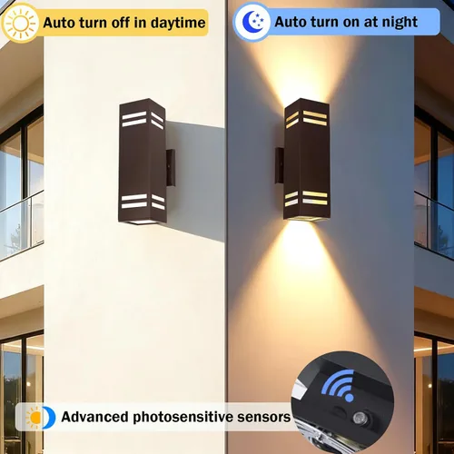 Miniatura 2 de iYogaled Lámpara de pared para exteriores del anochecer al amanecer, con certificación ETL, diseño cuadrado de aluminio impermeable para montaje