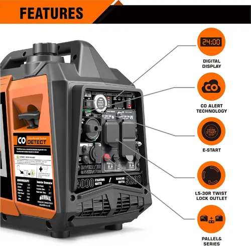Miniatura 3 de GENMAX Generador portátil, motor de gas ultra silencioso de 1200 W, cumple con la EPA, función de modo ecológico, ultraligero para uso doméstico