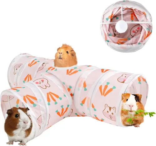 Miniatura 10 de YUEPET Túneles y tubos plegables de conejillo de indias de 5.9 pulgadas, túnel de juego de 3 vías para mascotas, escondite de animales pequeños