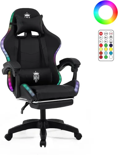 Silla de juegos RGB con reposapiés, silla de juegos de computadora con luces LED para adultos, silla reclinable con reposacabezas ajustable, soporte