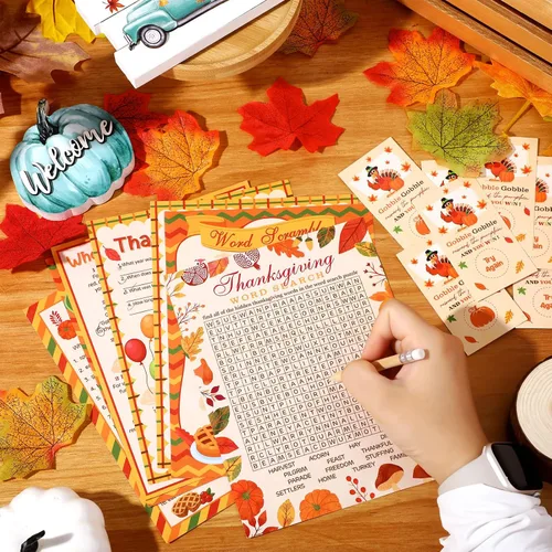 Miniatura 7 de Harloon Juego de 172 piezas de juegos de Acción de Gracias con lápices para familia y adultos, pavo, otoño, calabaza, búsqueda de palabras, juego