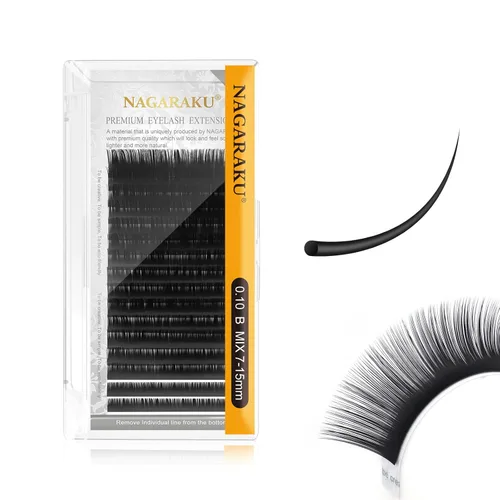 Miniatura 304 de NAGARAKU Extensiones de pestañas, pestañas individuales, 0.05mm, rizo D, 15mm, clásico, negro mate, suave, natural, profesional, 16 filas, 0.05-D