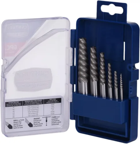 Miniatura 11 de Century Drill & Tool 73215 Juego de extractor de tornillos de flauta cuadrada de 5 piezas, #1 - #5, para extraer tornillos rotos y pernos sin dañar