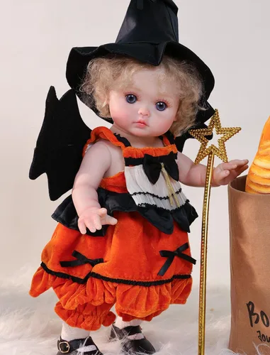 Miniatura 13 de Muñecas de bebé, 18 pulgadas realista Reborn Full Vinyl Baby Doll con pelo rizado marrón, pecas pintadas a mano y acogedor traje rojo para niñas a