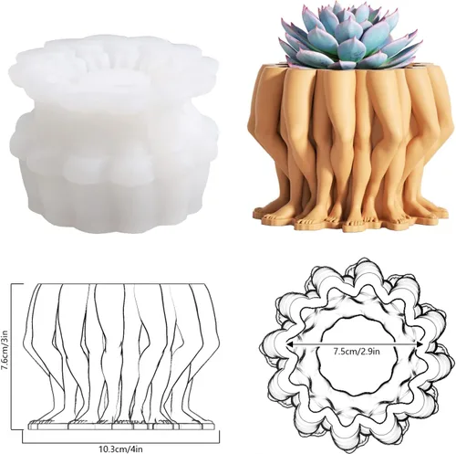 Miniatura 3 de BOOWAN NICOLE Moldes de silicona para hormigón, múltiples patas, para suculentas, para bricolaje, maceta de cara pequeña, decoración del hogar