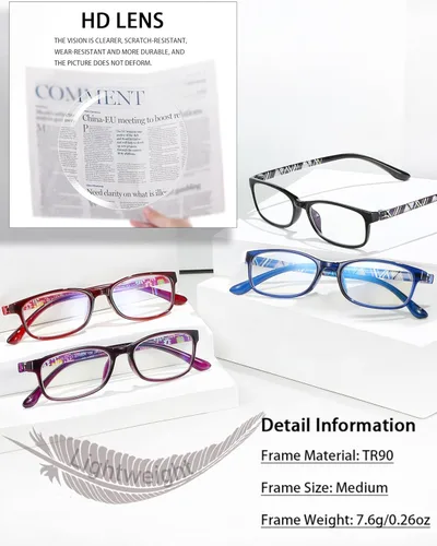 Miniatura 8 de EYEURL Paquete de 2 lentes de lectura con bloqueo de luz azul para mujeres y hombres, lentes de lectura para computadora + aumento de 1.0, anteojos