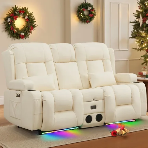 Miniatura 28 de TUNYI Sofá Reclinable Eléctrico Loveseat con Masaje y Calor, Asientos de Cine en Casa con Consola, Sofá Reclinable RV Loveseat con USB/Toma