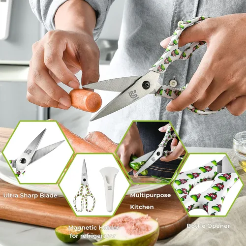 Miniatura 3 de Linoroso Tijeras de Cocina Resistentes Tijeras de Cocina con Soporte Magnético Hechas con Acero Japonés 4034, Tijeras de Cocina Multipropósito Ultra