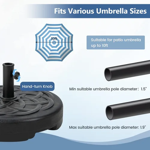 Miniatura 6 de Tangkula Soporte de base de paraguas rellenable, relleno de agua y arena, soporte de peso resistente para sombrilla de patio de 1.5 a 1.9 pulgadas