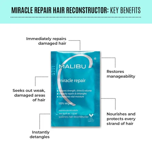 Miniatura 4 de Malibu C Miracle Repair Treatment - Proteína nutritiva y vitamina B5 para hebras de cabello débiles y dañadas