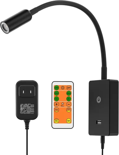 Lámpara LED de noche montada en la pared con cuello de cisne flexible, control remoto, montaje en pared, luz LED de punto de lectura para Negro