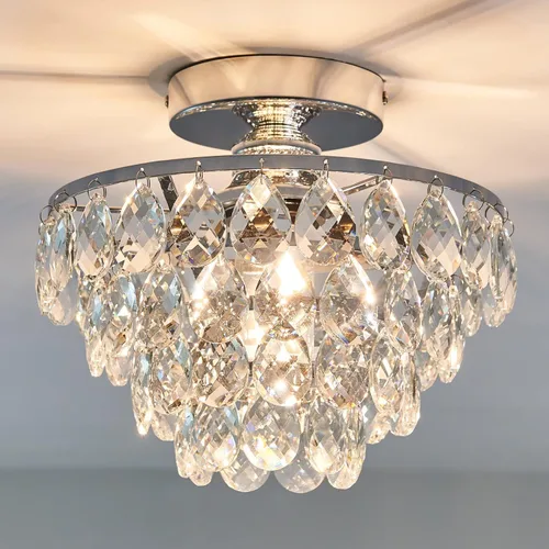 Miniatura 14 de YYJLX Lámpara de techo moderna de cristal pequeña, mini accesorio de luz de araña de montaje semiempotrado negro para pasillo, dormitorio, baño