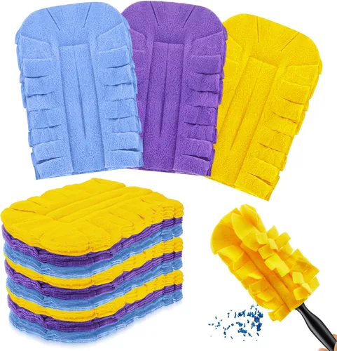Miniatura 12 de Zubebe 12 piezas de repuesto de plumero de forro polar reutilizables, plumeros planos de plumas, almohadillas de limpieza lavables para múltiples