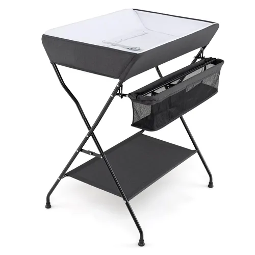 Miniatura 14 de HONEY JOY Cambiador, organizador plegable para guardería con estante abierto y cinturón de seguridad, estación de cambio de pañales portátil