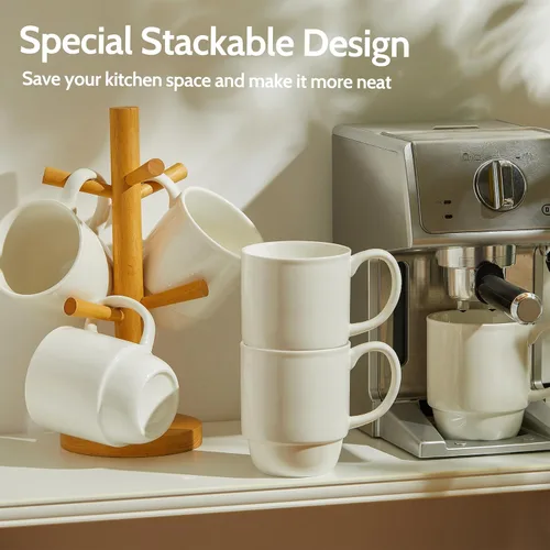 Miniatura 3 de Sweese Juego de tazas grandes de 21 onzas, juego de 6 tazas apilables de porcelana, tazas de café con asa para café, té y bebidas calientes