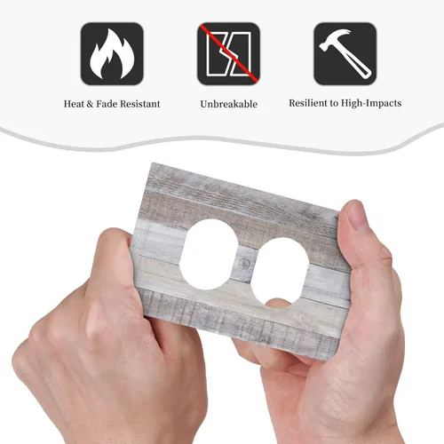 Miniatura 6 de Placa de pared dúplex de receptáculo de dispositivo de 1 gang de madera envejecida blanca gris con veta de tablón, cubierta de enchufe eléctrico