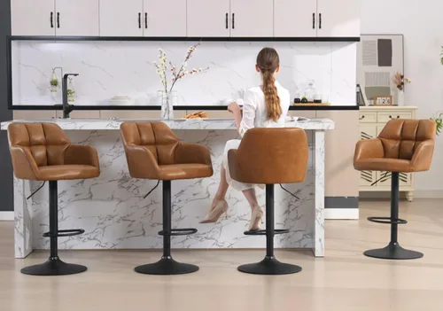 Miniatura 33 de ROCITY Juego de 2 taburetes de bar de terciopelo con respaldo, silla de bar beige para isla de cocina, taburetes de bar modernos con patas de metal