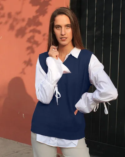 Miniatura 3 de TINKUY PERU - Chaleco de lana de alpaca con cuello en V para mujer, S-4XL