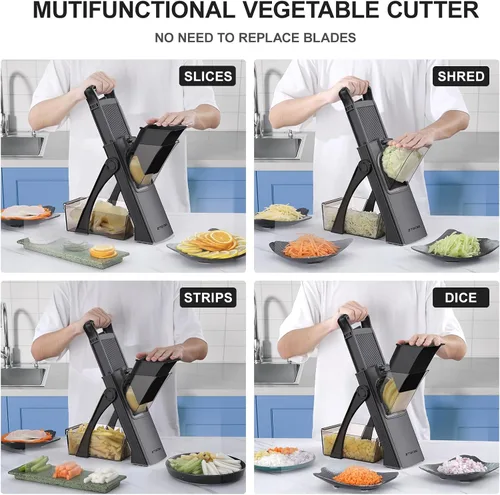 Miniatura 3 de 2025 [Todo en 1] Versión mejorada de mandolina segura para la cocina, grosor ajustable. Cortador de verduras, mandolina de preparación rápida, Black