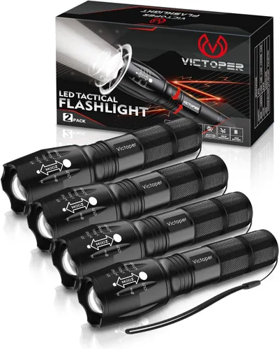Miniatura 14 de Victoper Linterna LED Paquete de 6, Linternas Tácticas Brillantes de 2000 Lúmenes de Alto Lumen con 5 Modos, Linterna con Zoom de Enfoque Negro