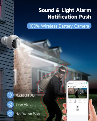 Miniatura 7 de Cámaras de seguridad inalámbricas para exteriores, cámaras WiFi inalámbricas alimentadas por batería 2K para seguridad del hogar, detección