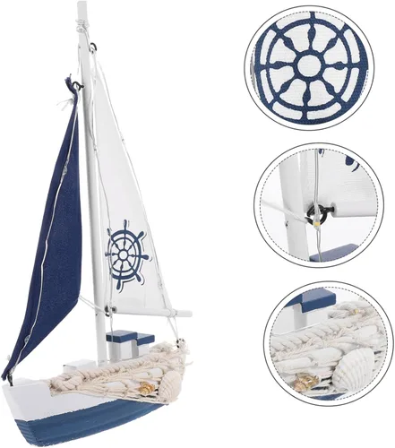 Miniatura 5 de ARTIBETTER Decoración Vela Adornment Escritorio Velero Ornamento Estilo Náutico Velero Modelo Mediterráneo Náutico Barco Modelo LED Madera Oficina