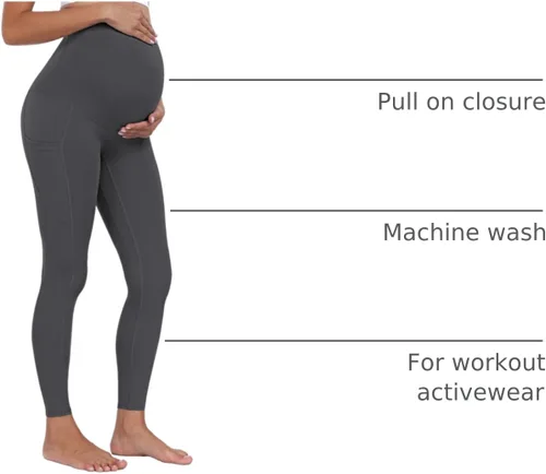 Miniatura 48 de WHOUARE Leggings de maternidad sobre el vientre con bolsillos para mujer, cintura alta, entrenamiento, pantalones de yoga