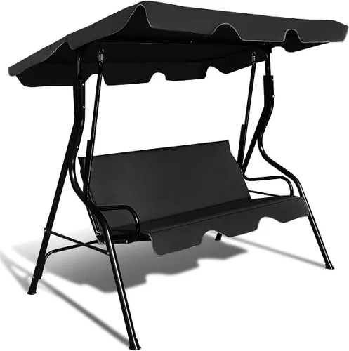 Miniatura 9 de Silla de columpio con toldo de 3 plazas, asiento acolchado impermeable para exteriores con toldo ajustable y extraíble, marco de acero, tela