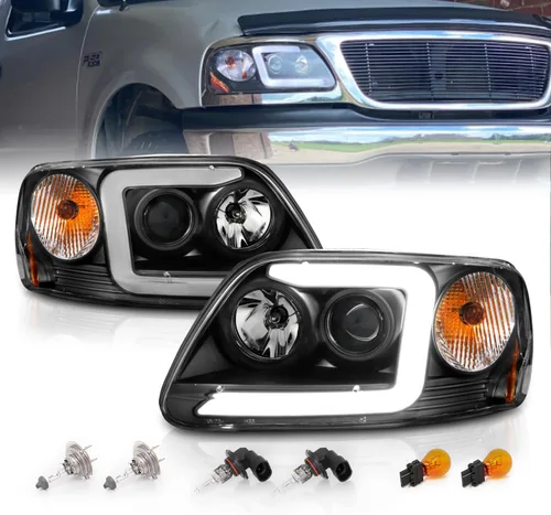 Miniatura 8 de AmeriLite Faros delanteros de cristal negro con juego de aparcamiento en esquina para Ford F150 F-150 Harley Lighting - Conductor y pasajero
