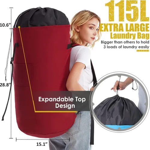 Miniatura 3 de Bolsa de lavandería extra grande de 115 litros, artículos esenciales para dormitorio universitario, mochila de lavandería para la universidad, bolsa