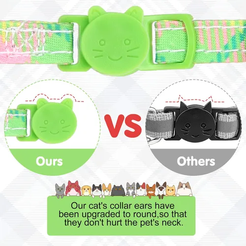 Miniatura 6 de Breakaway - Collares de gato con campana y bonitos colgantes, paquete de 3 collares de seguridad ajustables para gatitos, decoración para gatos Verde