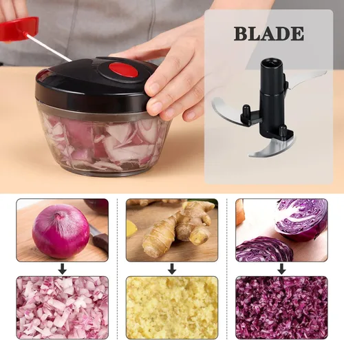 Miniatura 2 de Cambom - Picador manual de alimentos, cortador de verduras, picador con cordón para cebollas, frutas y nueces, material seguro para alimentos sin
