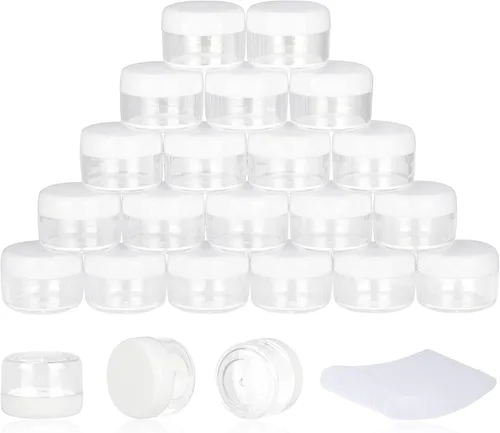 Miniatura 13 de 100 piezas de 5 gramos Envases de muestra, tarros vacíos de 5 ml con tapas, envases cosméticos pequeños, tarros de muestra mini con 8 piezas de mini