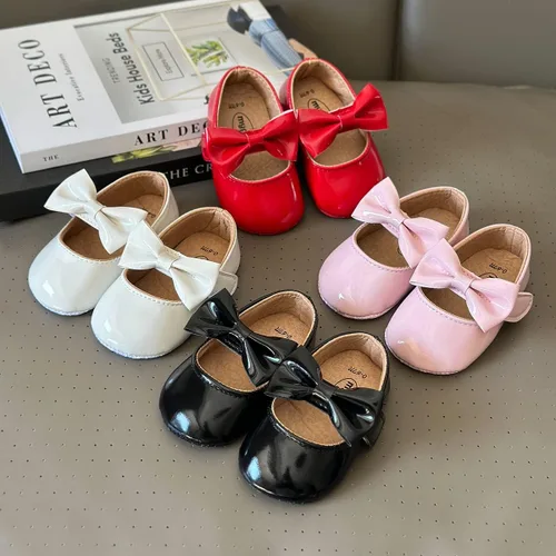Miniatura 2 de Zapatos planos Mary Jane para bebés y niñas con moño, flores, suaves, recién nacidos, primeros pasos, zapatos de cuna, zapatos de vestir para bodas