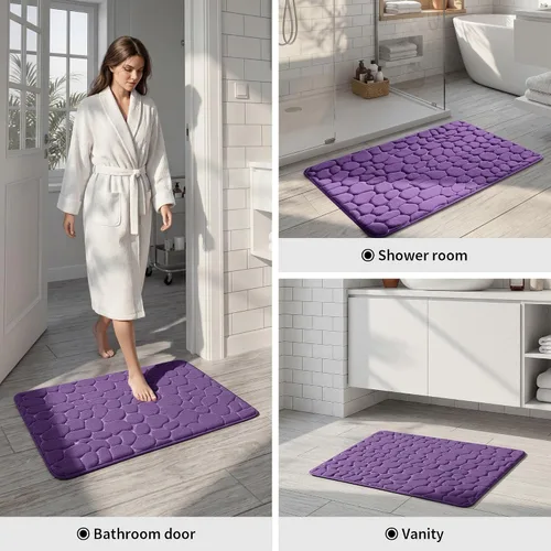 Miniatura 8 de YIHOUSE - Alfombra de espuma viscoelástica para pasillo, alfombras de baño con patrón de adoquín, superabsorbentes, alfombras de baño lavables a