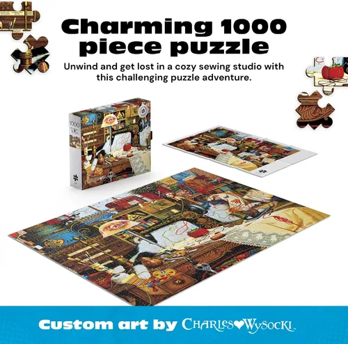 Miniatura 2 de Buffalo Games - 1000 piezas de rompecabezas plateadas seleccionadas Maggie the Messmaker Charles Wysocki, caja de papel de aluminio de regalo