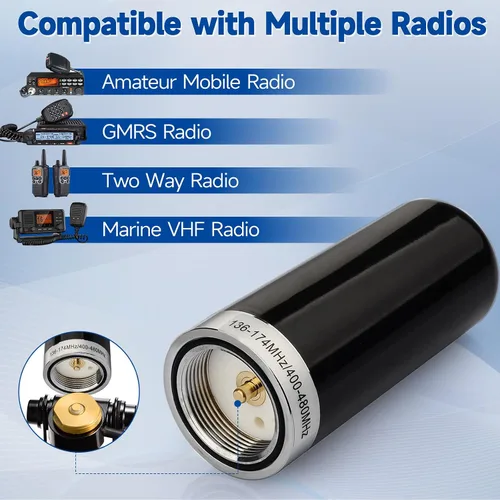Miniatura 5 de Bingfu Antena de radio móvil de radio móvil de doble banda VHF UHF 136-174MHz 400-470MHz Radio aficionado de bajo perfil Antena de montaje NMO