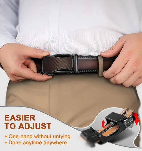 Miniatura 5 de BULLIANT - Cinturón de trinquete para hombre, cinturón de cuero deslizante ajustable para regalo, para vestido casual de hombre, 1 3/8