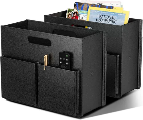 Miniatura 9 de ABC life Revistero estable para revistas, plegable, de piel sintética, organizador de carpetas de archivos de revistas, organizador de carpetas