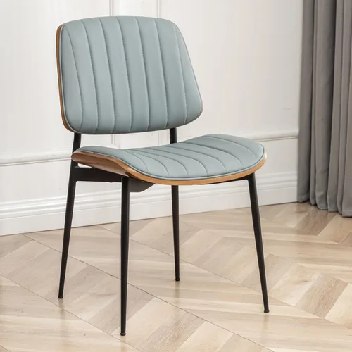 Miniatura 17 de LUNLING Sillas de comedor modernas de mediados de siglo, silla retro beige de piel sintética con asiento tapizado de madera curvada de nogal, patas
